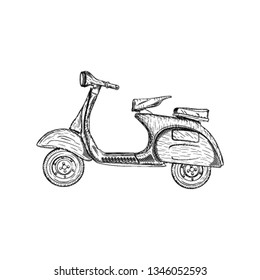 Scooter illustration in vintage drawn vector 