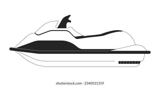 Scooter jetski flat monochrome isolated vector object. Jet ski motorcycle. Water sports equipment. Editable black and white line art drawing. Simple outline spot illustration for web graphic design