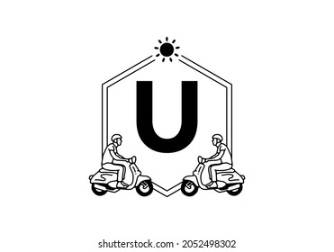 Arte de línea Scooter con diseño de letra inicial de U