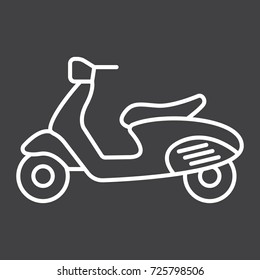 Scooter Line Icon, Transport And Vehicle, Motorcycle Sign Vector Graphics, A Linear Pattern On A Black Background, Eps 10.