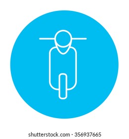 Scooter line icon for web, mobile and infographics. Vector white icon on the light blue circle isolated on white background.