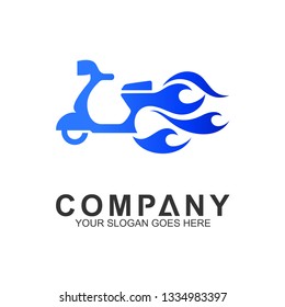 scooter logo with blue fire motion