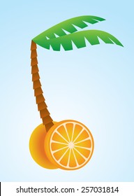 Scooter made of palm tree as handle and oranges as wheels