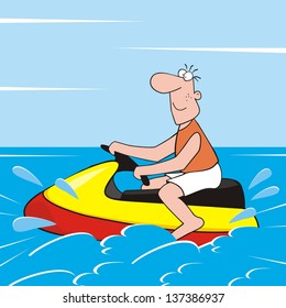 scooter and man, vector illustration