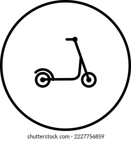 Scooter mechanical, ride, sport, fun, speed, child toy, black and white drawing button, vector illustration