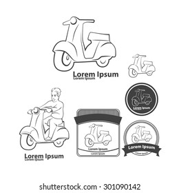 scooter, mini bike logo, man riding on bike. vector simple illustration, design elements