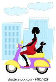 Scooter mom-to-be with little dog