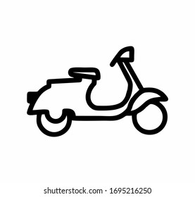 Scooter or moped in black and white isolated vector for logo, sign, apps or website