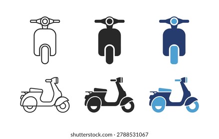 Scooter and moped icon set with outline filled and editable stroke styles