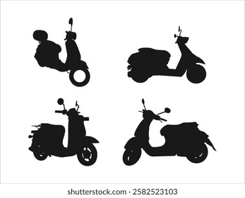 Scooter moped silhouette vector set. Scooter Logo Design Template.  Abstract vector illustration of moped. Trendy style, vector eps 10. scooter, moped delivery, silhouette on white background.