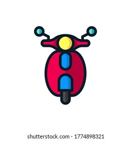 Scooter, motorbike front view filled outline icons. Vector illustration. Editable stroke. Isolated icon suitable for web, infographics, interface and apps.