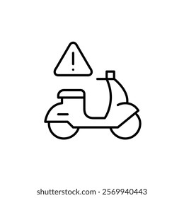 Scooter motorbike and hazard alert. Hazardous or unsafe motorbike route. Personal safety precautions. Pixel perfect vector icon