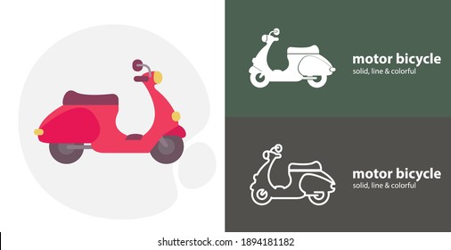 Scooter motorbike isolated tool flat icon with Scooter solid, line icons