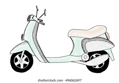 Scooter motorbike watercolor sketch hand drawn vector 