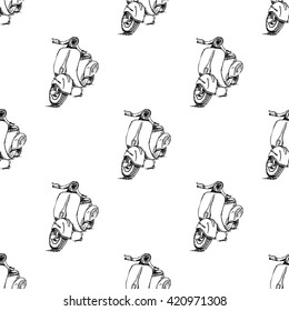 Scooter motorbike. White board drawn. Hand drawn vector stock illustration