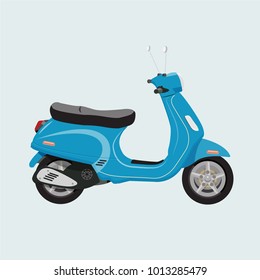 Scooter, motorcycle, motorbike, retro, blue, vintage flat style vector illustration symbol icon pictogram