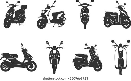 Scooter motorcycle silhouette, Scooter silhouette, Old scooter silhouette, Classic scooter silhouette