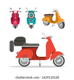 scooter motorcycles set design, Transportation travel trip urban motor speed fast automotive and driving theme Vector illustration