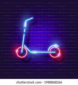 Scooter neon icon. Vector illustration for design. Sports concept. Cycling sign, ecological transport, electric scooter, city transport.