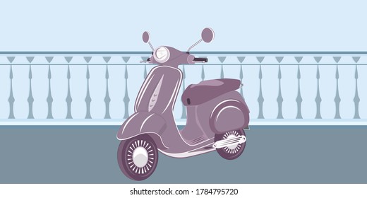 Scooter on the bridge - no people - vector. World Car Free Day. Banner horizontal.
