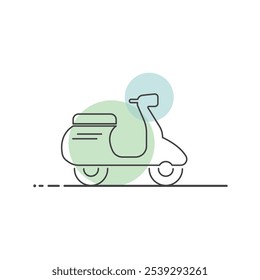Scooter sobre fondo blanco con círculos verdes y azules.