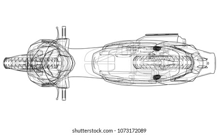 Scooter outline concept. Vector rendering of 3d. Wire-frame style. The layers of visible and invisible lines are separated