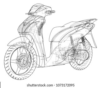 Scooter outline concept. Vector rendering of 3d. Wire-frame style. The layers of visible and invisible lines are separated