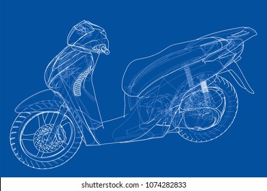 Scooter outline concept. Vector rendering of 3d. Wire-frame style. The layers of visible and invisible lines are separated