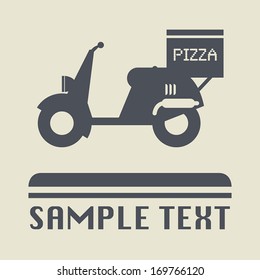 Scooter with pizza box icon or sign, vector illustration