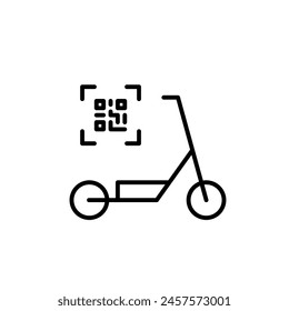 Scooter and qr code. Rental app. Eco-friendly smart urban transportation. Pixel perfect vector icon