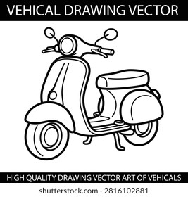 Scooter with rear rack line art illustration isolated on white background