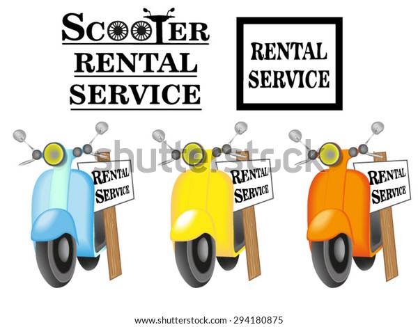 Scooter rental service vector
set. 