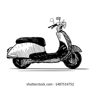 Scooter. Retro transport. Vector hand drawn illustratio