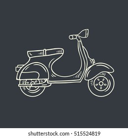 Scooter. Retro transport. Vector hand drawn illustration.