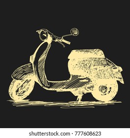 Scooter. Retro transport. Vector hand drawn illustration