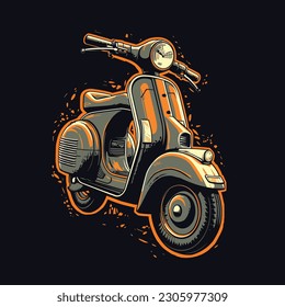 Scooter retro vintage classic vector illustration in isolated black background for tshirt design