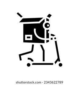scooter ride cardboard box character glyph icon vector. scooter ride cardboard box character sign. isolated symbol illustration
