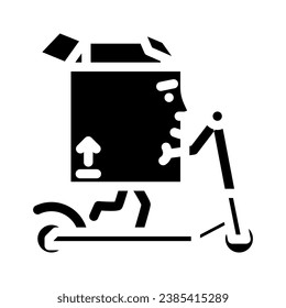 scooter ride cardboard box character glyph icon vector. scooter ride cardboard box character sign. isolated symbol illustration
