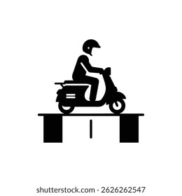 Scooter Rider with Helmet on Narrow Road Black Icon