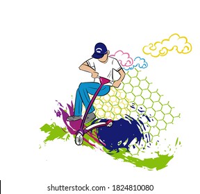 scooter rider skatepark vector character isolated line art cartoon