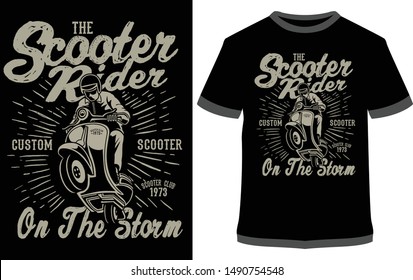 The Scooter Rider - Vector graphic typographic poster. Vintage motorcycle label, badge, logo, icon or t-shirt