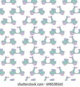 Scooter seamless pattern. Background with scooters on white background. Beautiful kids vector illustration.