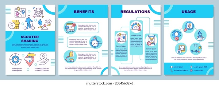 Scooter sharing brochure template. Technology benefits. Flyer, booklet, leaflet print, cover design with linear icons. Vector layouts for presentation, annual reports, advertisement pages