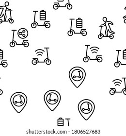 Scooter Sharing Rent Service Vector Seamless Pattern Thin Line Illustration