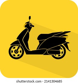 Scooter sign. Motor bike icon. Motorcycle. Motorbike. Minibike. Convenient personal transportation vehicle. Black and yellow color vector illustration.