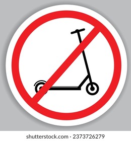SCOOTER SIGN, SCOOTER NOT ALLOWED, BAN SCOOTER SIGN VECTOR ILLUSTRATION, ELECTRIC SCOOTER SYMBOL ISOLATED