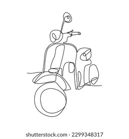 Dibujo de una sola línea de Scooter. Ilustración continua del vector de scooter de una sola línea