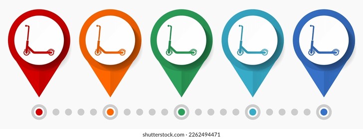 Scooter, sport concept vector icon set, flat design pointers, infographic template