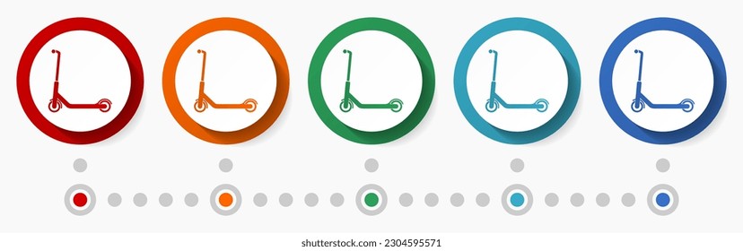 Scooter, sport concept vector icon set, infographic template, flat design colorful web buttons in 5 color options