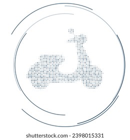 The scooter symbol filled with dark blue dots. Pointillism style. Vector illustration on white background